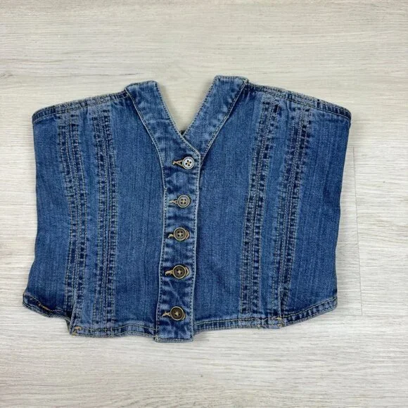 Free People Miray Denim Tube Top Size Medium Blue Medium Wash Strapless Crop - Picture 3 of 5